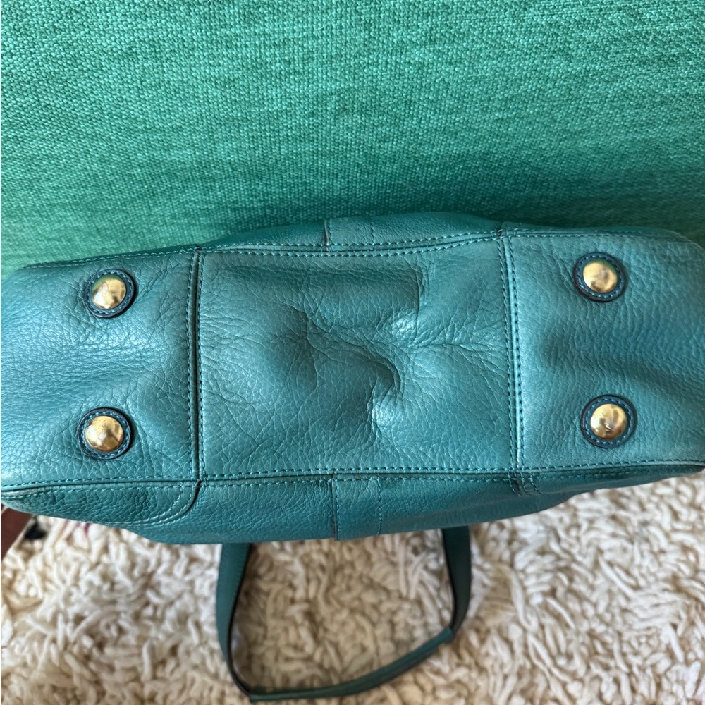 Vintage Coach Teal Pleated Hamptons Leather Shoulder/Carryall Bag - Picture 6 of 9